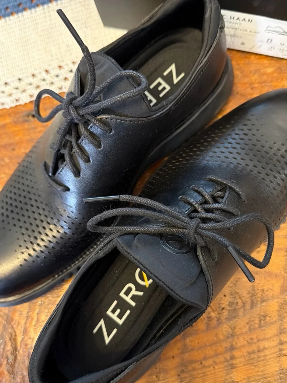 Cole Haan Black Perforated Leather Oxford Shoes